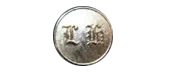 Small round metal object with engraved letter 'L' on a white background