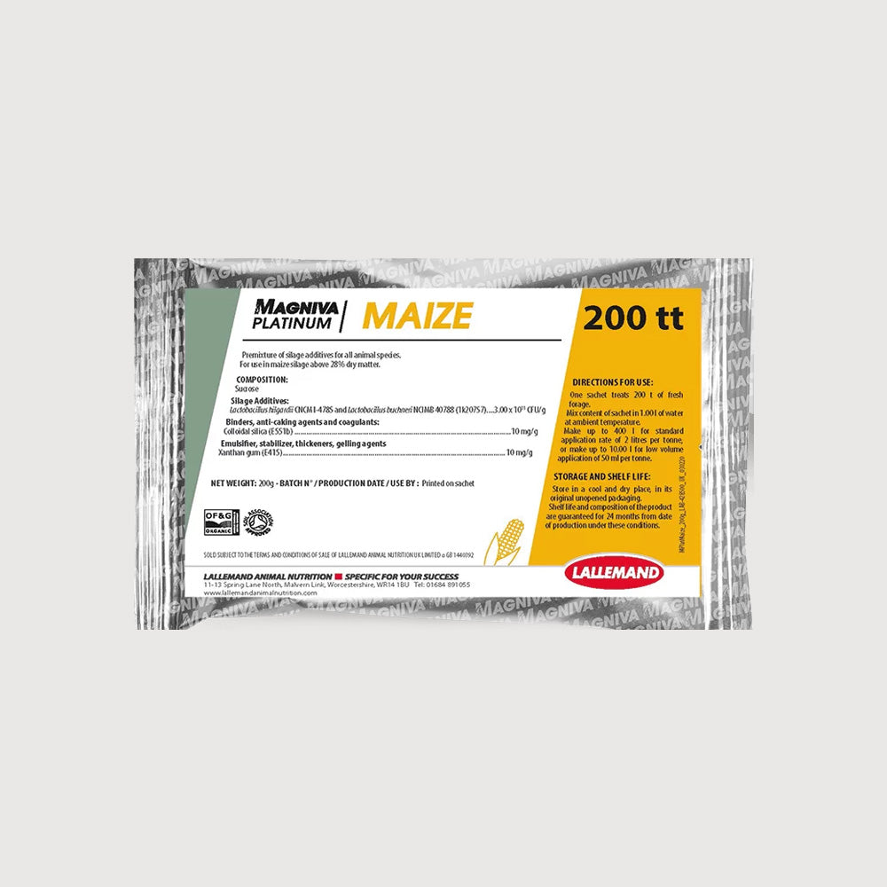 Photo of a Magniva Platinum Maize by Green Farm Seeds — featuring Silage additive, shown in White and Grey suitable for Agriculture 